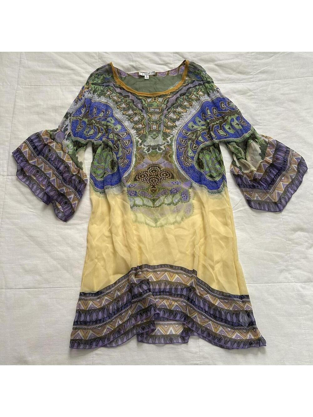 CABI Vintage Silk Sheer Patterned Swim Cover Up Dress Size S
